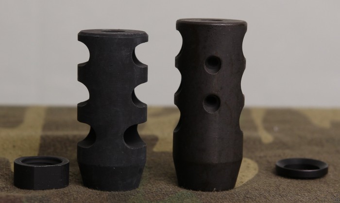 Widened gills on Miculek brake (left) vs compensating holes on CM (right)