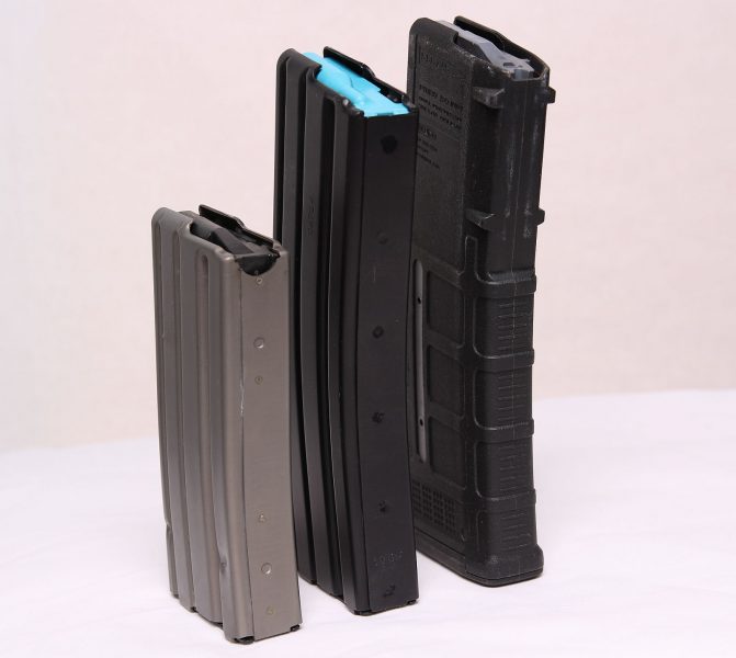 The Alexander Arms 10 round Beowulf magazine is equal in height to 30 round AR-15 Magazines